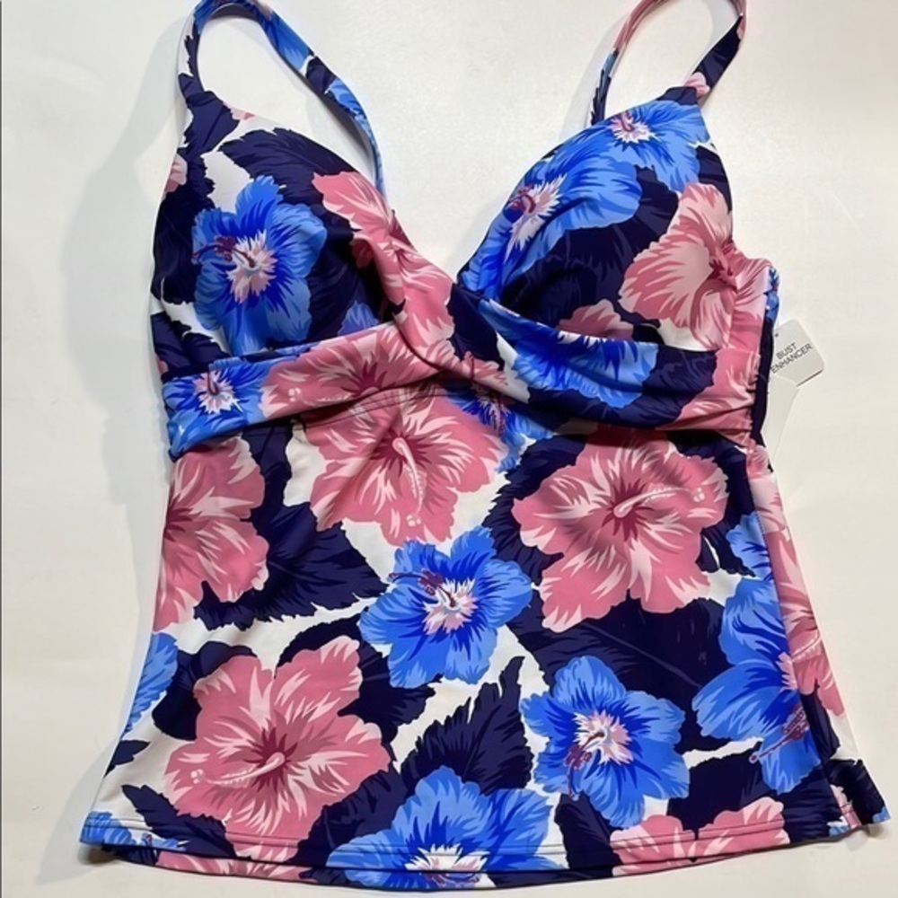 Island Escape Womens Tankini Swim Top Floral Print Bust Enhancer Size 8 NWT